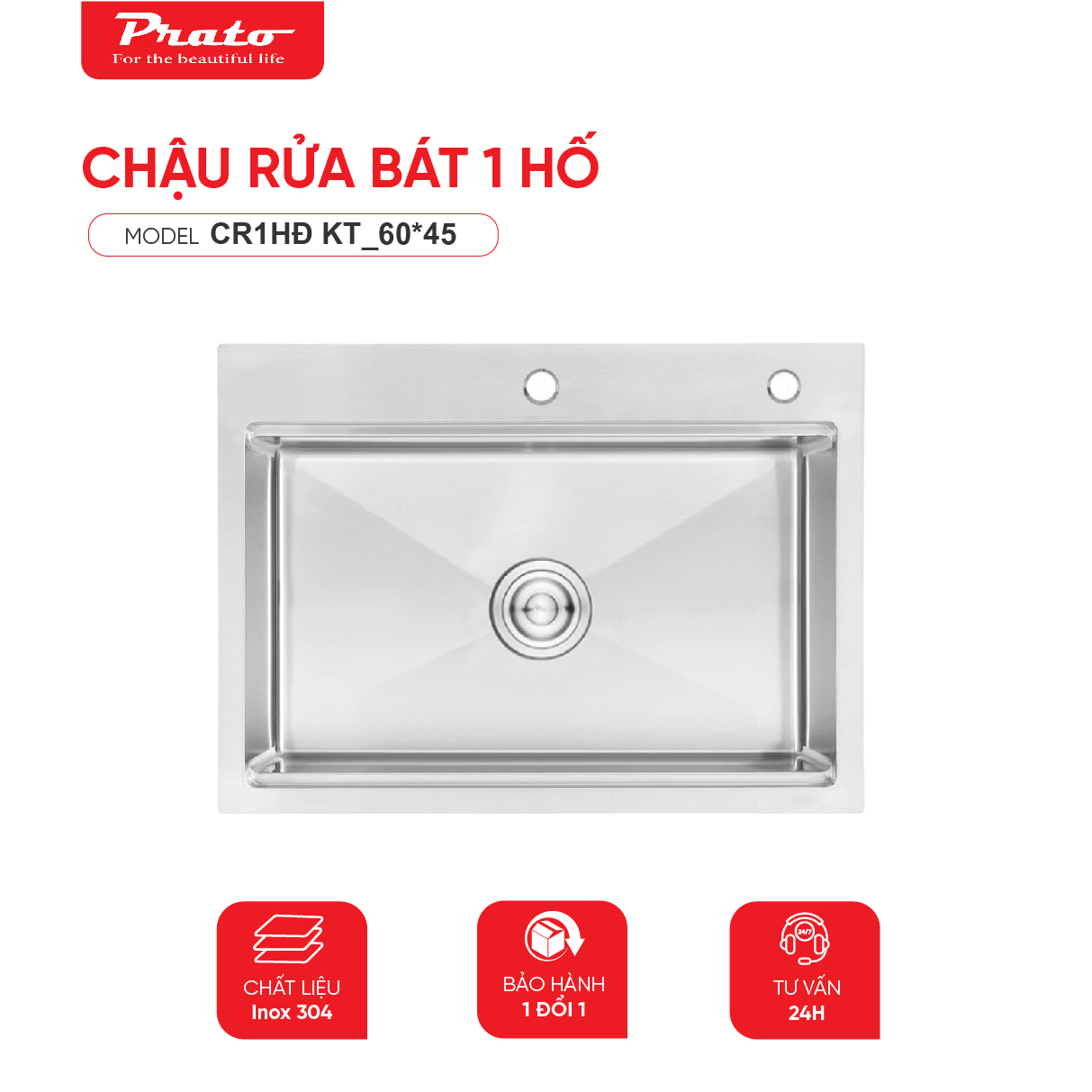 Chậu rửa bát Prato 1 hố KT_60*45